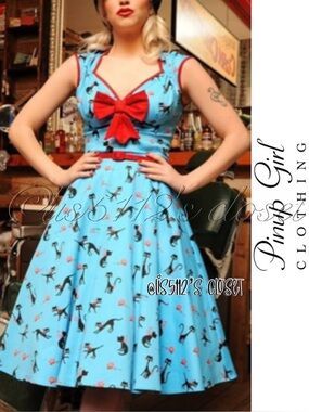 Pinup Couture Heidi Turquoise Siamese Black Cats Swing Dress 2X
